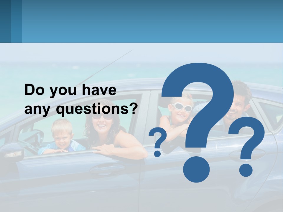 A Family In A Blue Car On The Beach PowerPoint Template