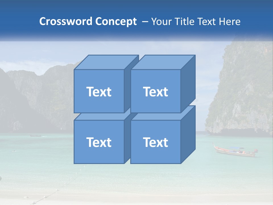 A Beach With A Boat In The Water And Mountains In The Background PowerPoint Template