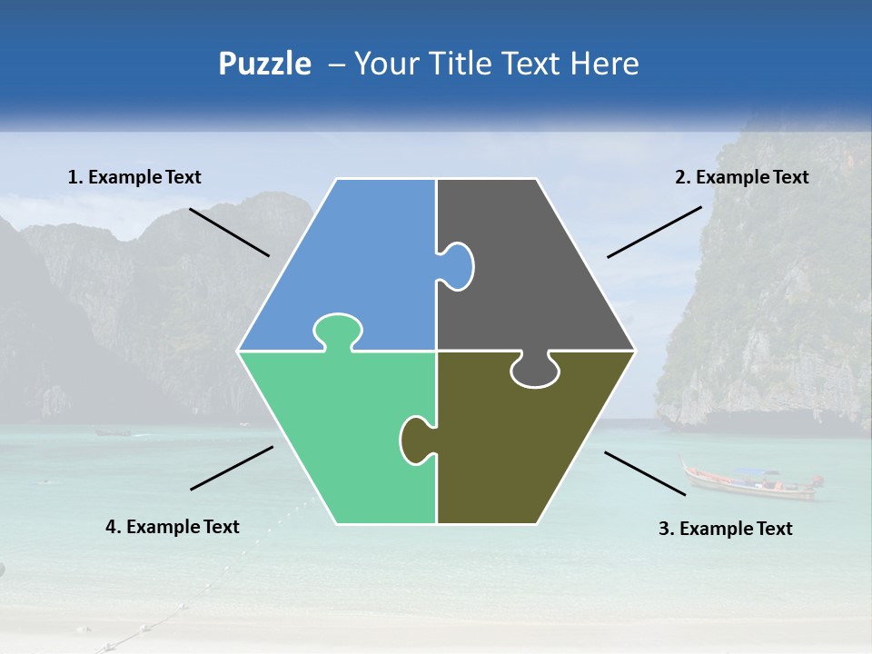 A Beach With A Boat In The Water And Mountains In The Background PowerPoint Template