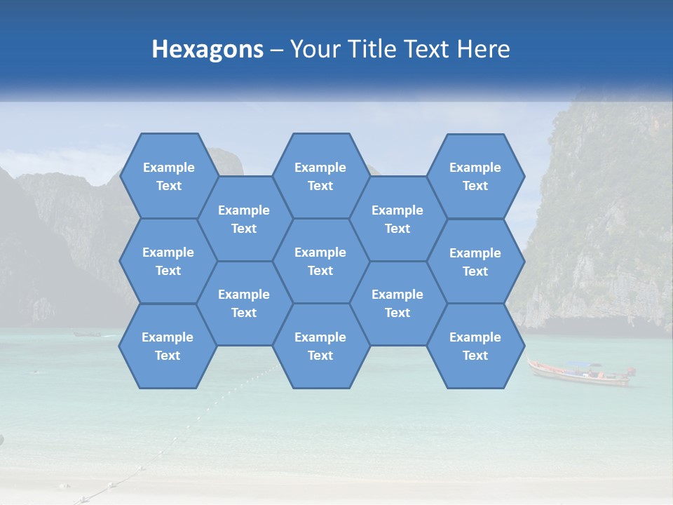 A Beach With A Boat In The Water And Mountains In The Background PowerPoint Template