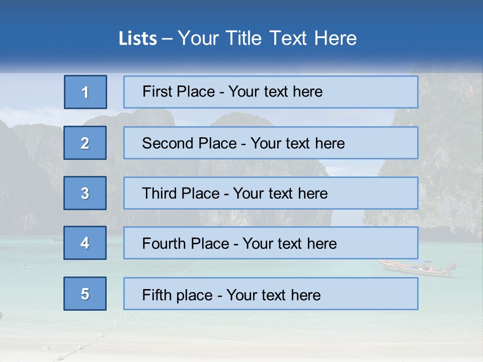 A Beach With A Boat In The Water And Mountains In The Background PowerPoint Template