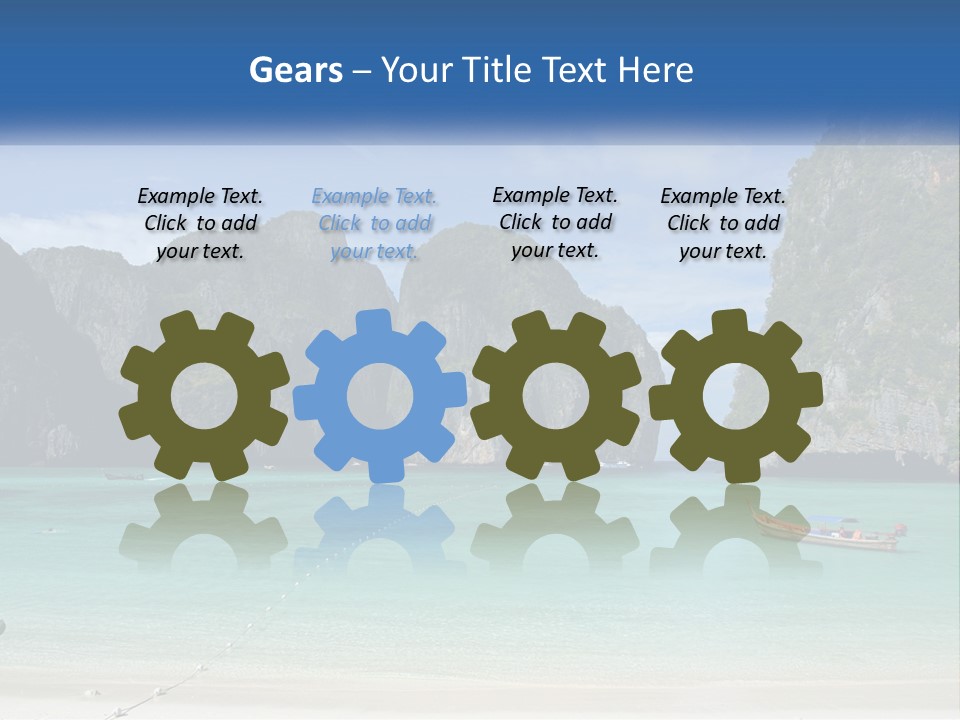 A Beach With A Boat In The Water And Mountains In The Background PowerPoint Template