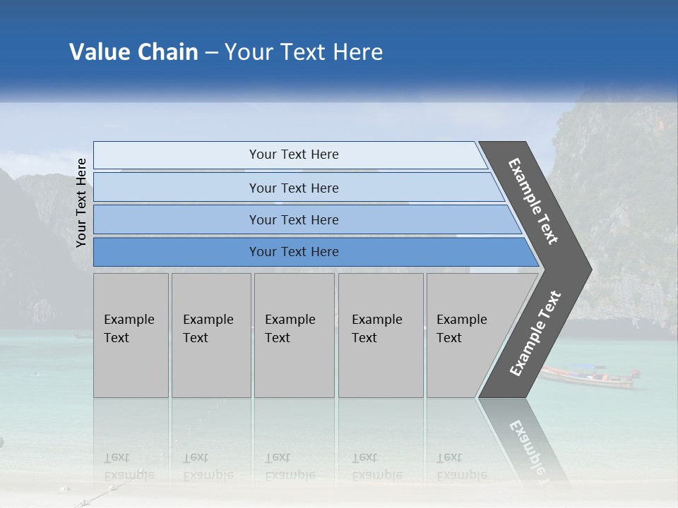 A Beach With A Boat In The Water And Mountains In The Background PowerPoint Template