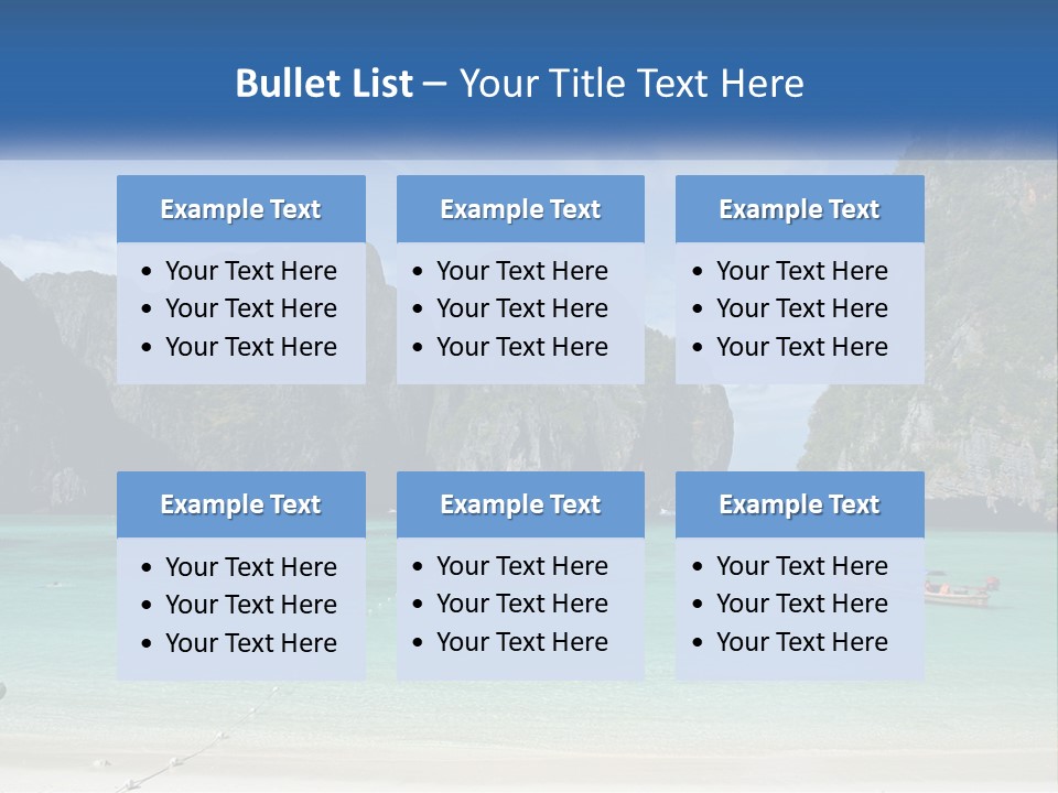 A Beach With A Boat In The Water And Mountains In The Background PowerPoint Template