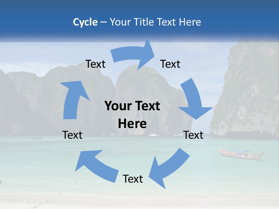 A Beach With A Boat In The Water And Mountains In The Background PowerPoint Template