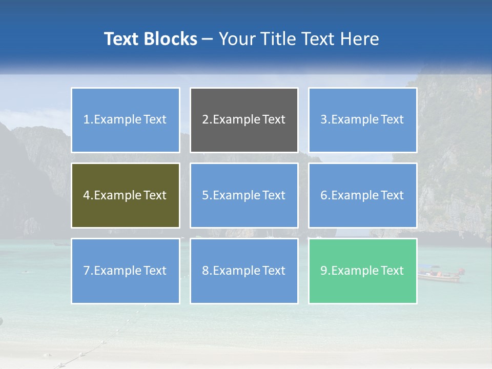 A Beach With A Boat In The Water And Mountains In The Background PowerPoint Template