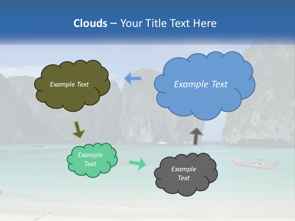A Beach With A Boat In The Water And Mountains In The Background PowerPoint Template