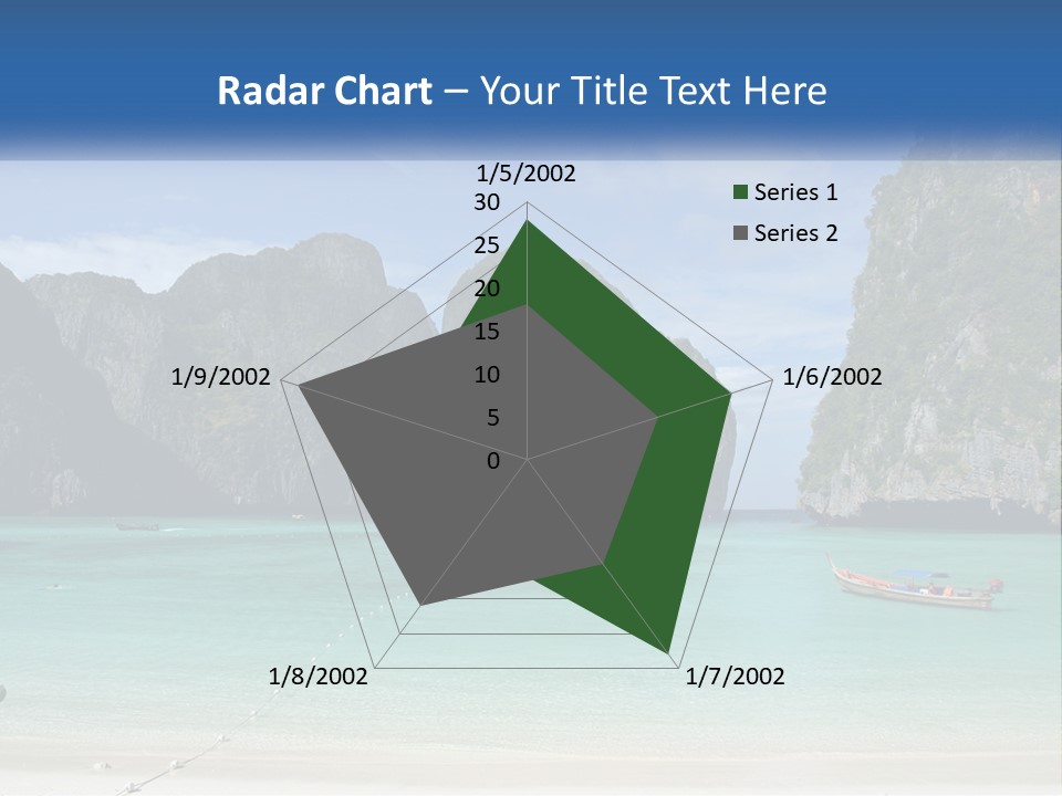 A Beach With A Boat In The Water And Mountains In The Background PowerPoint Template