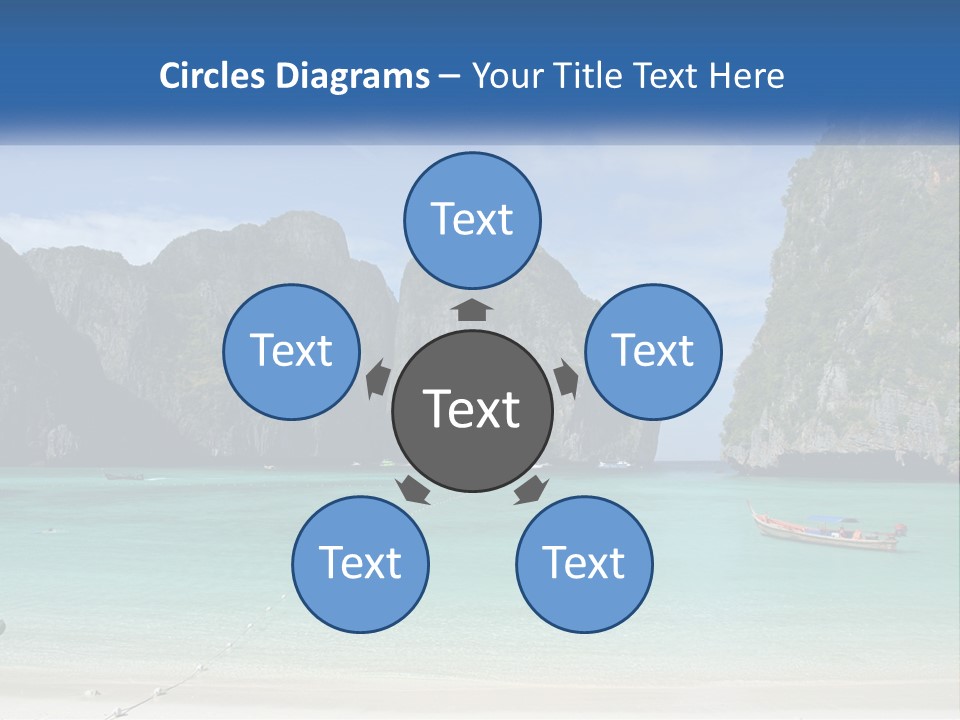 A Beach With A Boat In The Water And Mountains In The Background PowerPoint Template