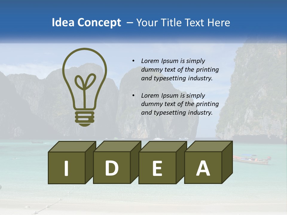 A Beach With A Boat In The Water And Mountains In The Background PowerPoint Template