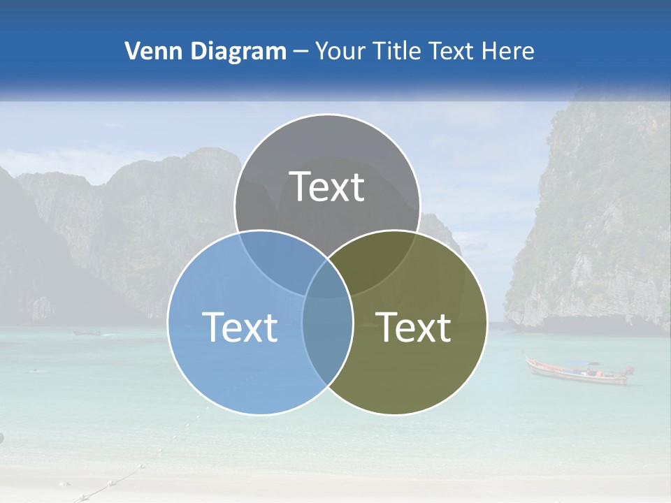 A Beach With A Boat In The Water And Mountains In The Background PowerPoint Template