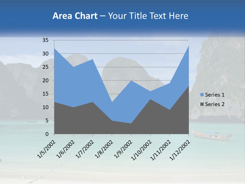 A Beach With A Boat In The Water And Mountains In The Background PowerPoint Template