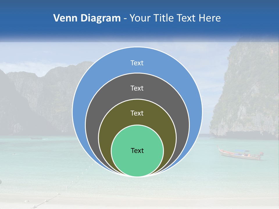 A Beach With A Boat In The Water And Mountains In The Background PowerPoint Template