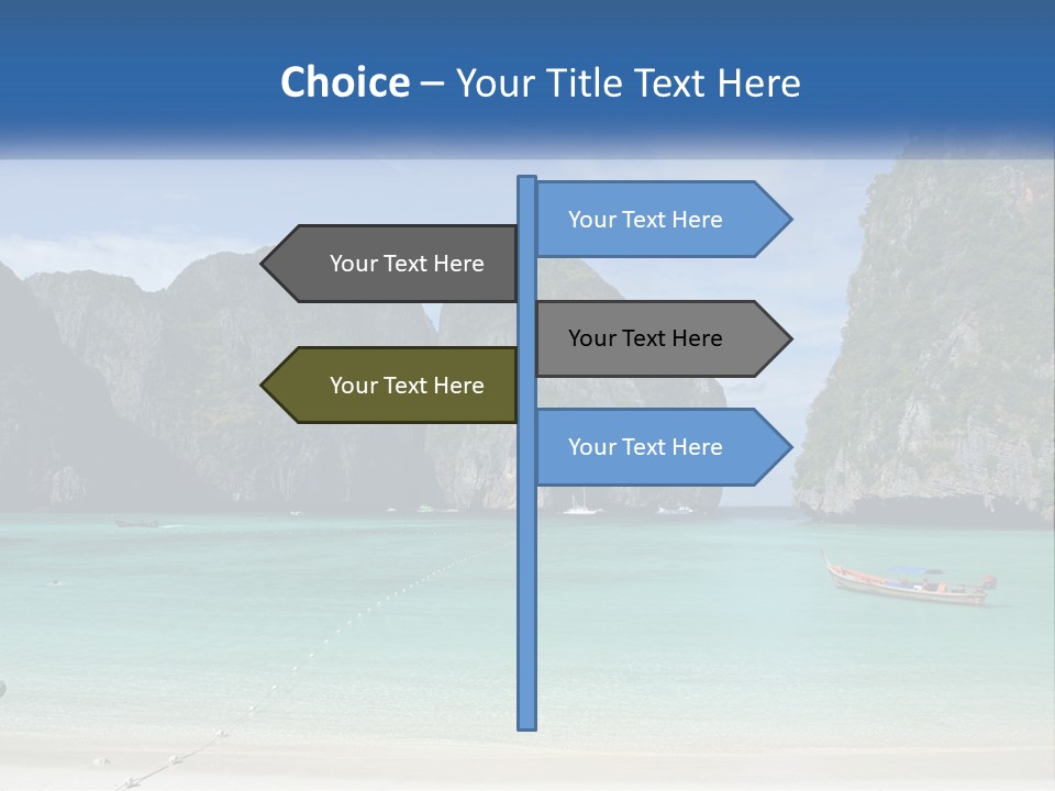 A Beach With A Boat In The Water And Mountains In The Background PowerPoint Template