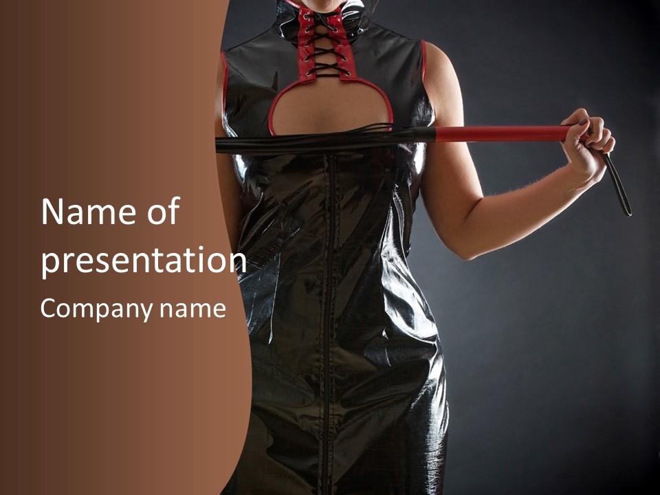 A Woman In A Latex Outfit Holding A Cane PowerPoint Template