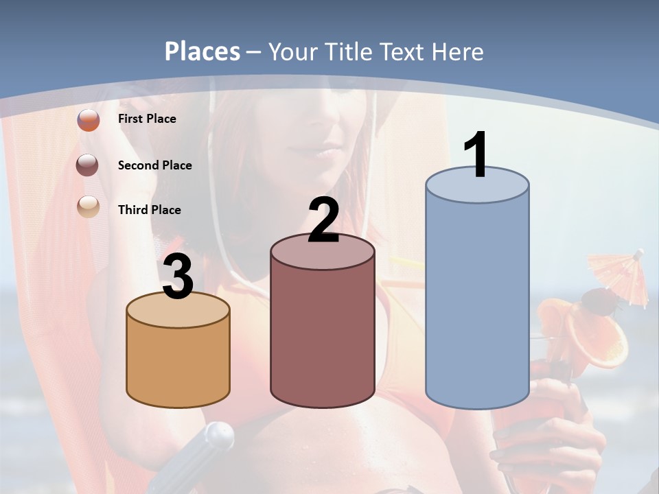 A Woman In An Orange Bikini Sitting On A Beach Chair PowerPoint Template