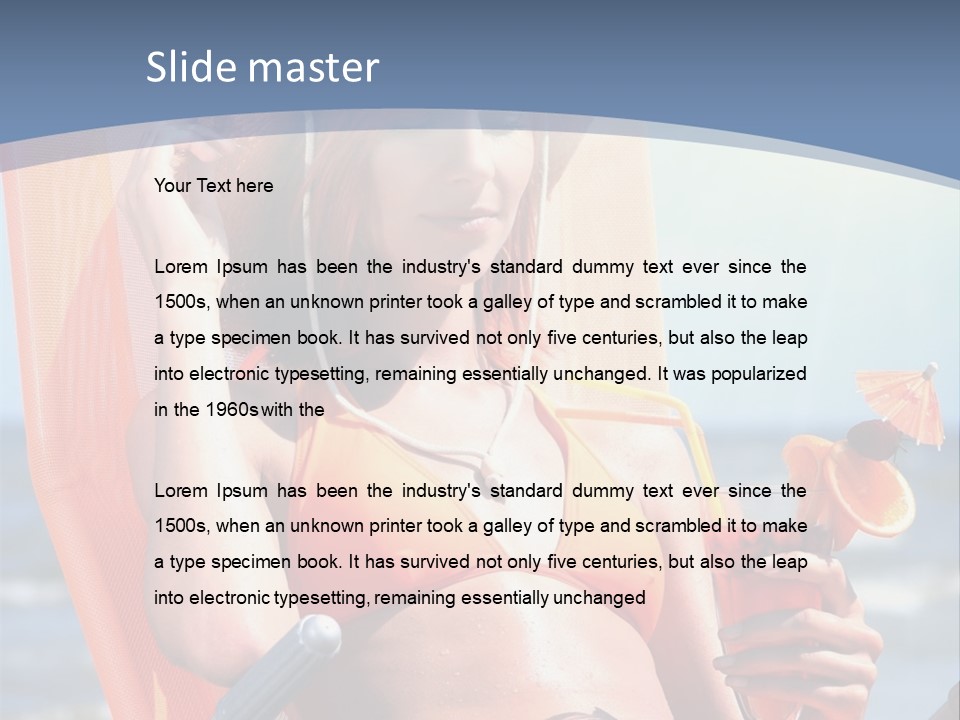 A Woman In An Orange Bikini Sitting On A Beach Chair PowerPoint Template