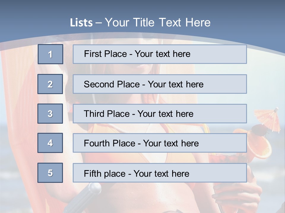 A Woman In An Orange Bikini Sitting On A Beach Chair PowerPoint Template