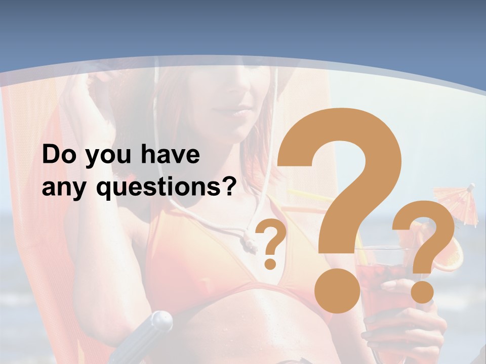 A Woman In An Orange Bikini Sitting On A Beach Chair PowerPoint Template