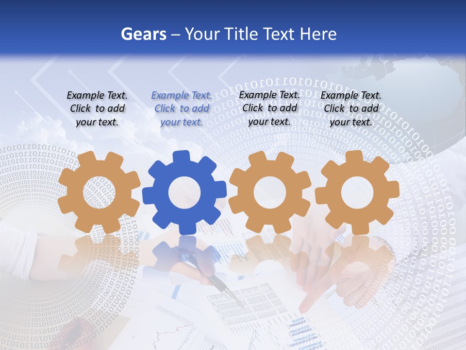 A Group Of People Working On Papers With A Globe In The Background PowerPoint Template