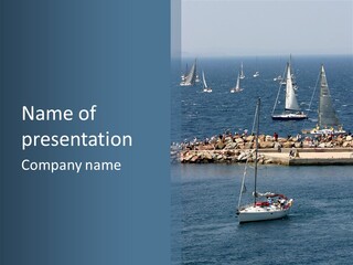 A Sailboat In The Water With A Lot Of Sailboats In The Background PowerPoint Template