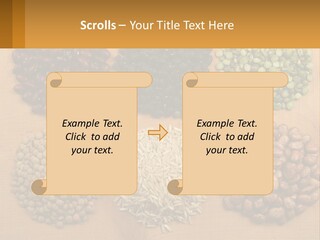 A Wooden Table Topped With Lots Of Different Types Of Beans PowerPoint Template