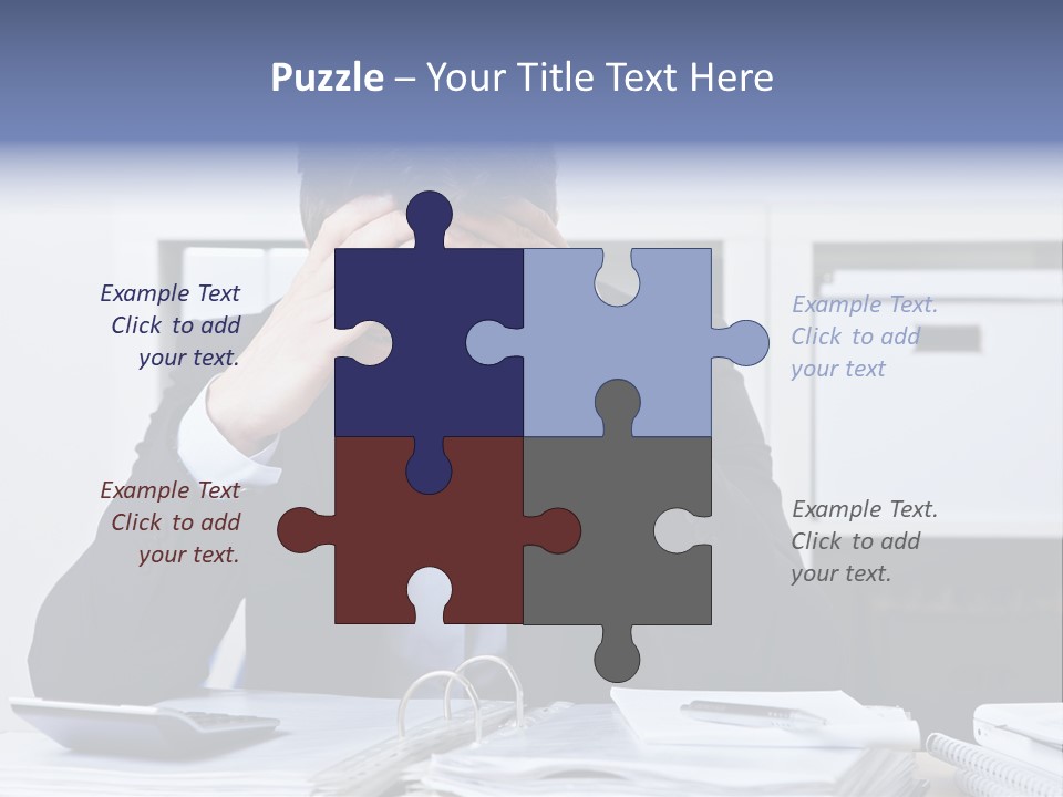 A Man Sitting At A Desk With His Hands On His Head PowerPoint Template