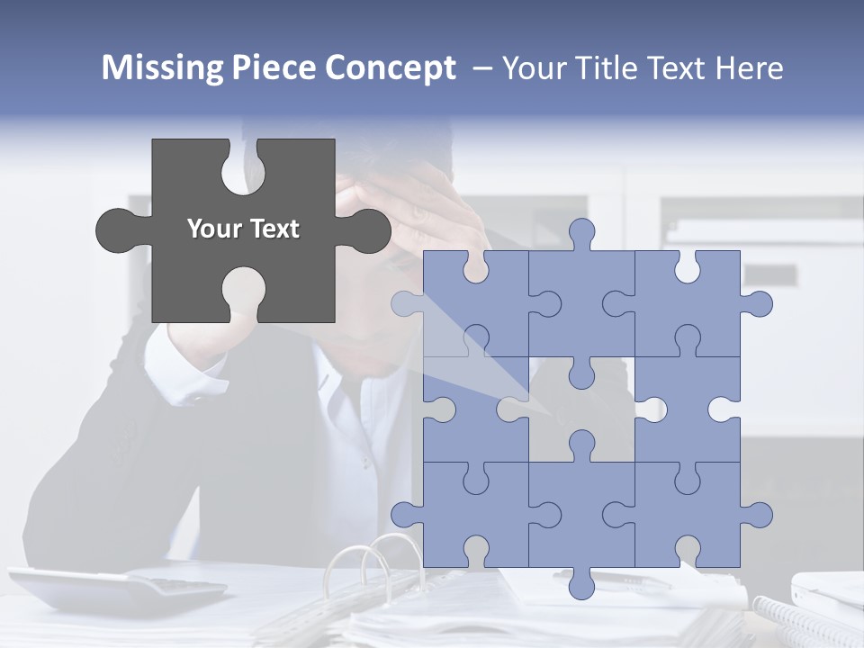 A Man Sitting At A Desk With His Hands On His Head PowerPoint Template