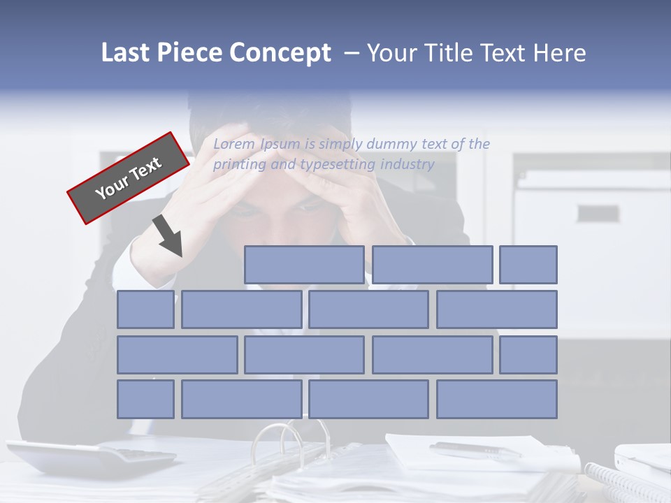 A Man Sitting At A Desk With His Hands On His Head PowerPoint Template
