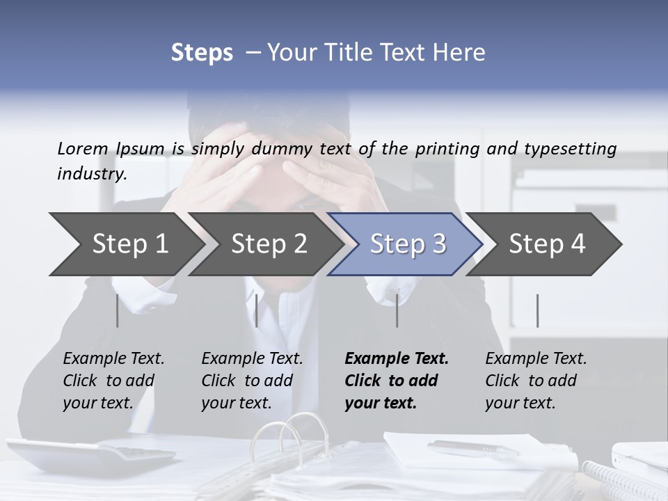 A Man Sitting At A Desk With His Hands On His Head PowerPoint Template