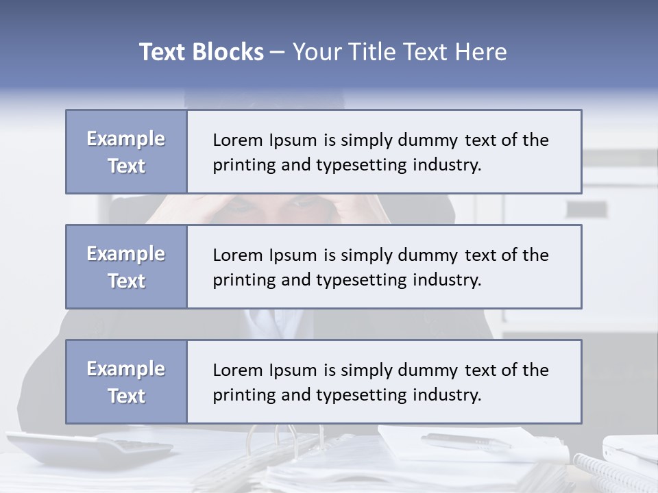 A Man Sitting At A Desk With His Hands On His Head PowerPoint Template