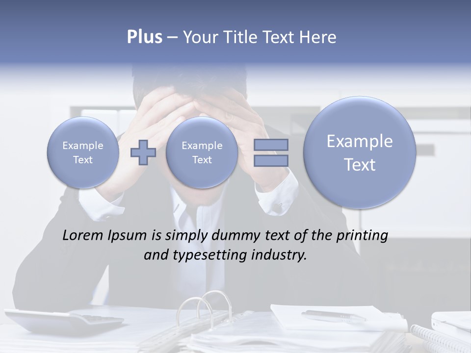 A Man Sitting At A Desk With His Hands On His Head PowerPoint Template