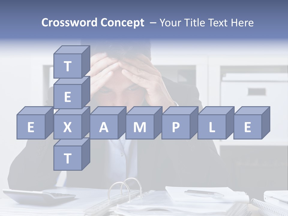 A Man Sitting At A Desk With His Hands On His Head PowerPoint Template