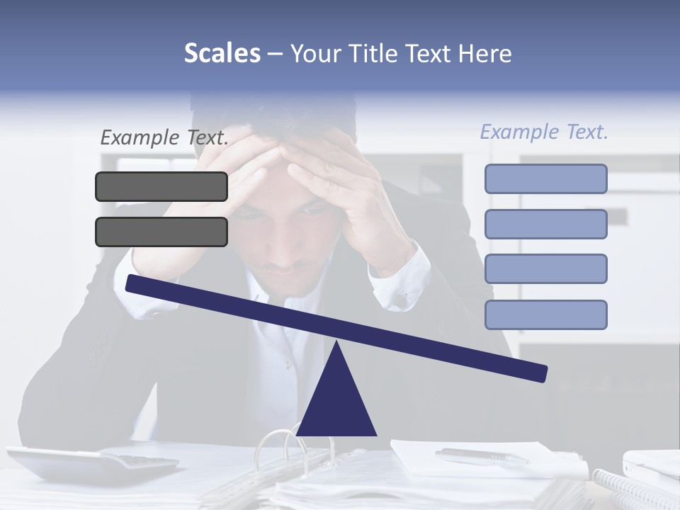 A Man Sitting At A Desk With His Hands On His Head PowerPoint Template