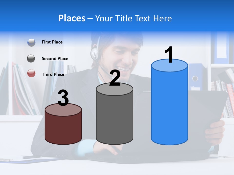 A Man Wearing A Headset And Using A Laptop PowerPoint Template