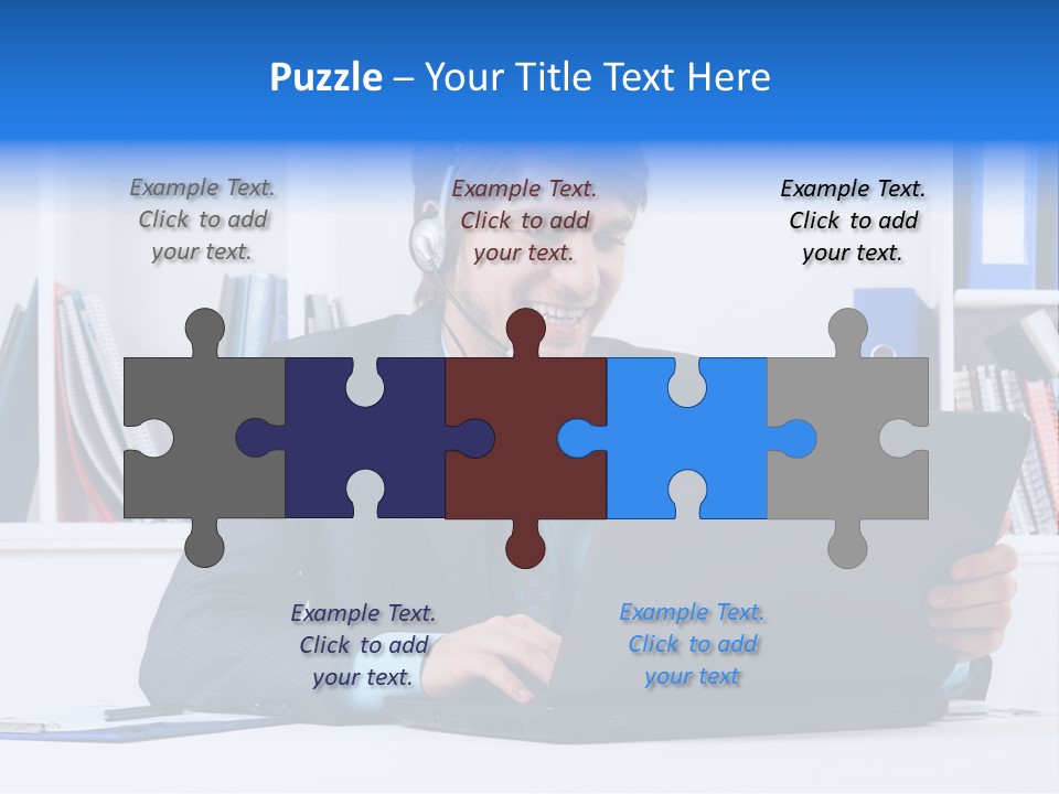 A Man Wearing A Headset And Using A Laptop PowerPoint Template