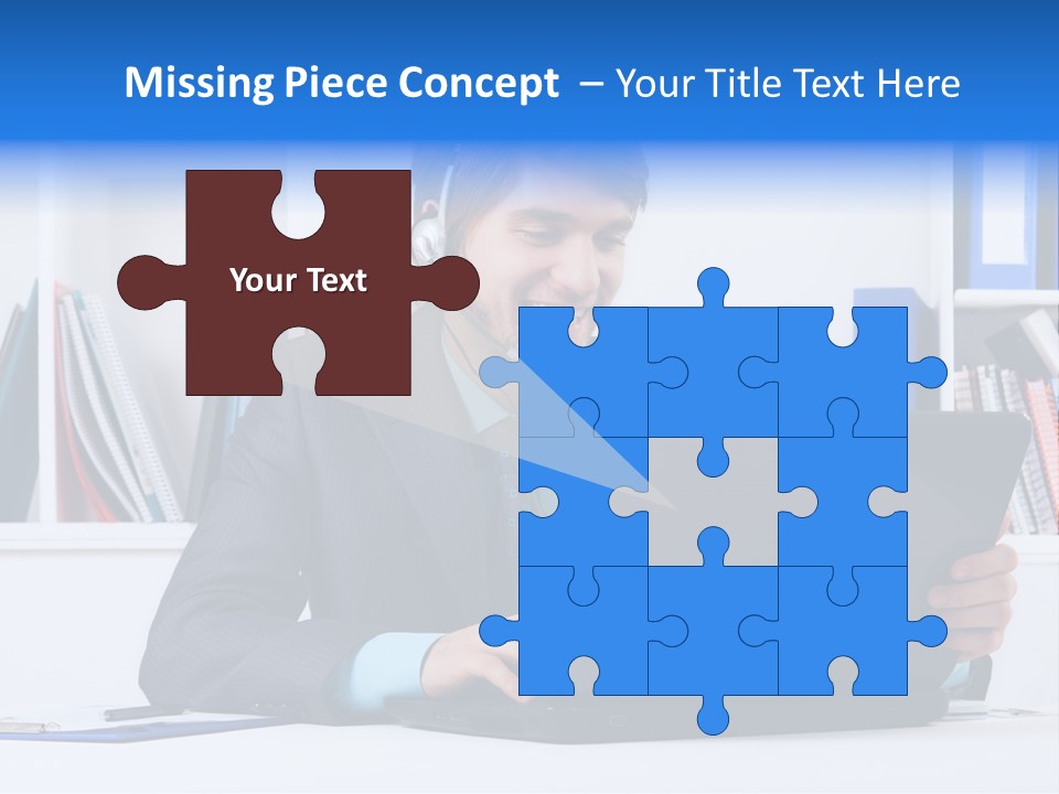 A Man Wearing A Headset And Using A Laptop PowerPoint Template