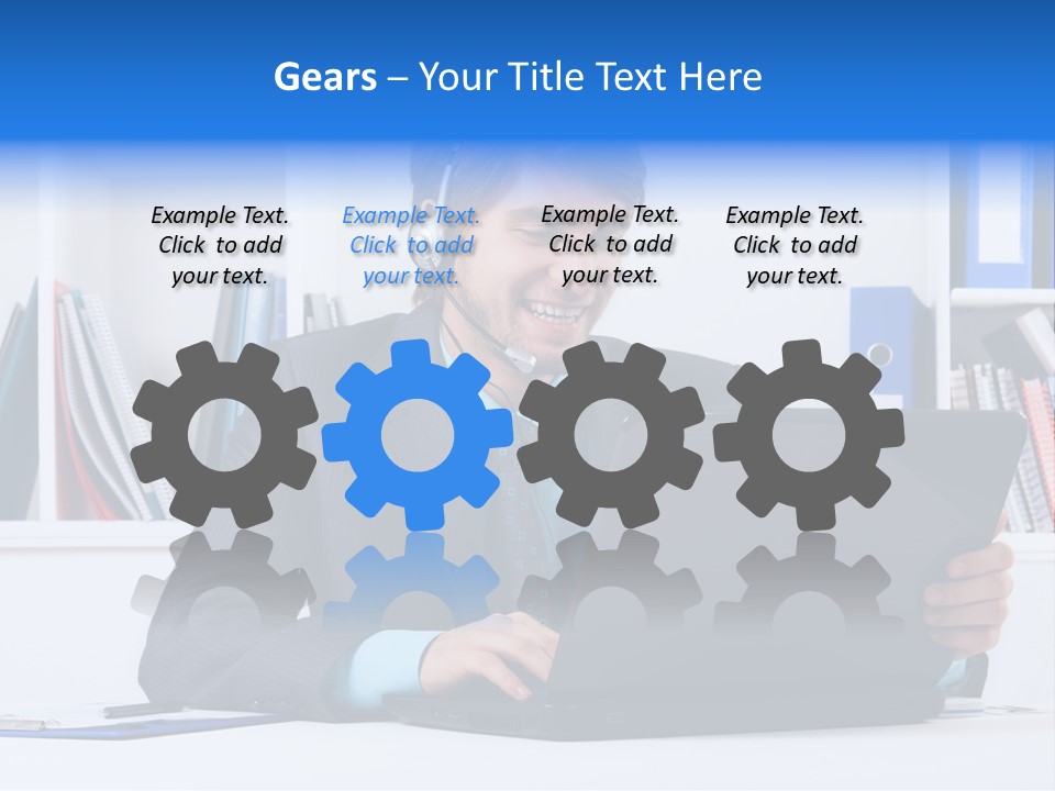 A Man Wearing A Headset And Using A Laptop PowerPoint Template