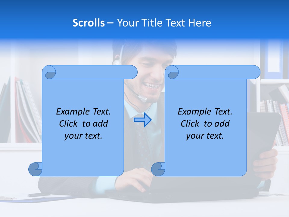 A Man Wearing A Headset And Using A Laptop PowerPoint Template