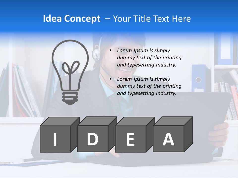 A Man Wearing A Headset And Using A Laptop PowerPoint Template