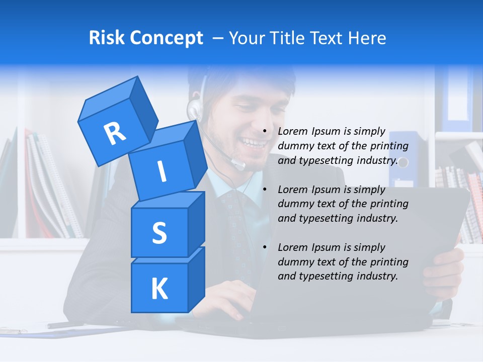 A Man Wearing A Headset And Using A Laptop PowerPoint Template