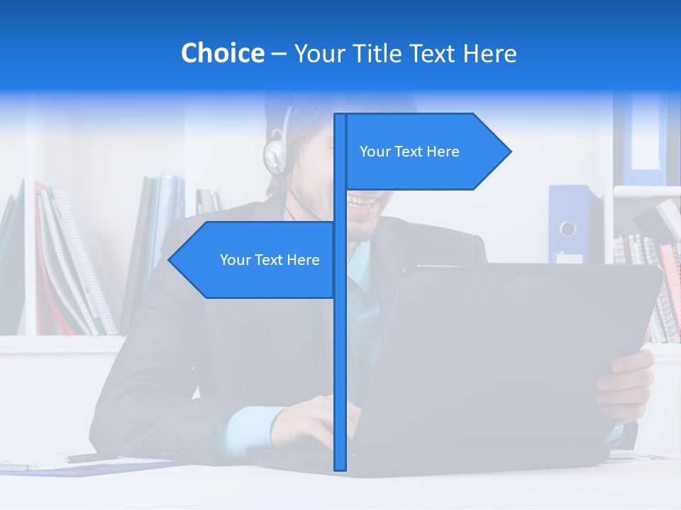 A Man Wearing A Headset And Using A Laptop PowerPoint Template