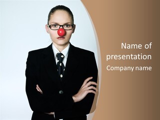 A Woman In A Suit With A Clown Nose PowerPoint Template