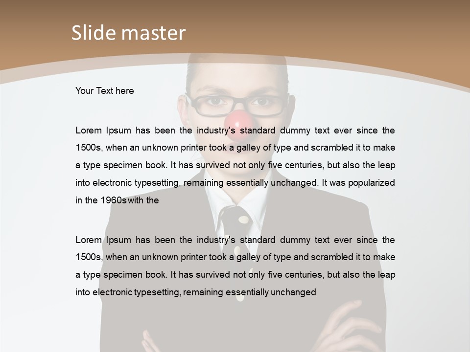 A Woman In A Suit With A Clown Nose PowerPoint Template