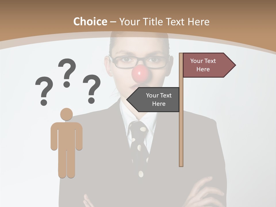 A Woman In A Suit With A Clown Nose PowerPoint Template