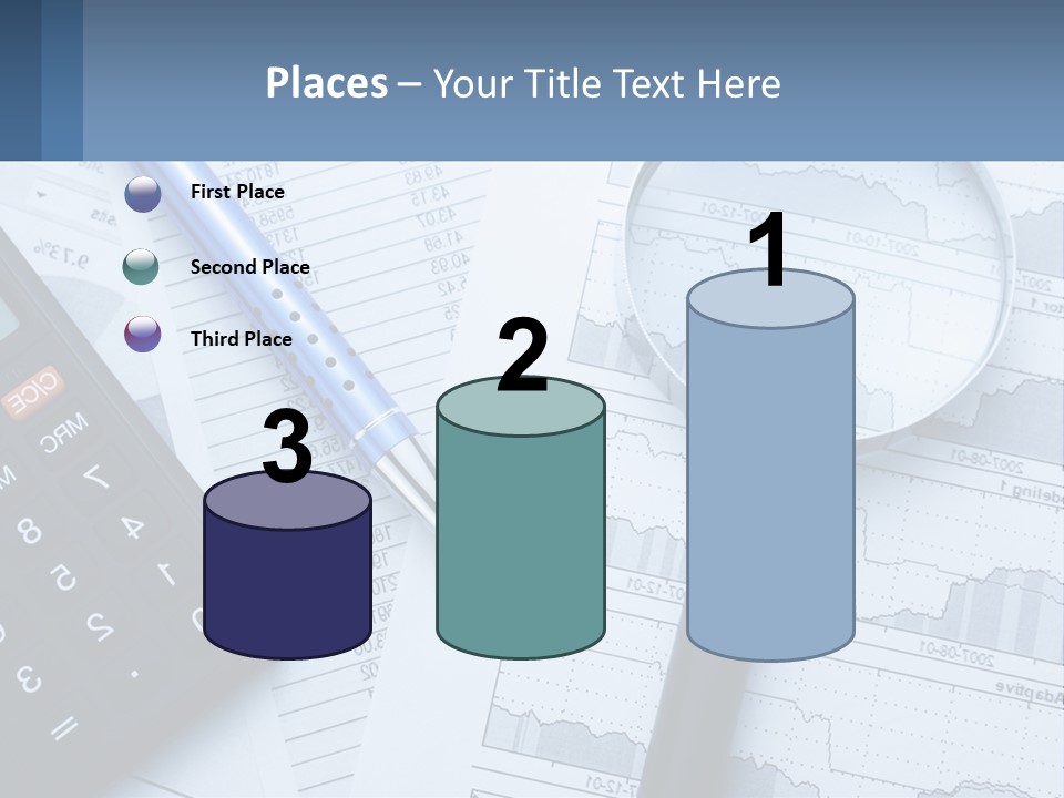 A Magnifying Glass Sitting On Top Of A Desk Next To A Calcula PowerPoint Template