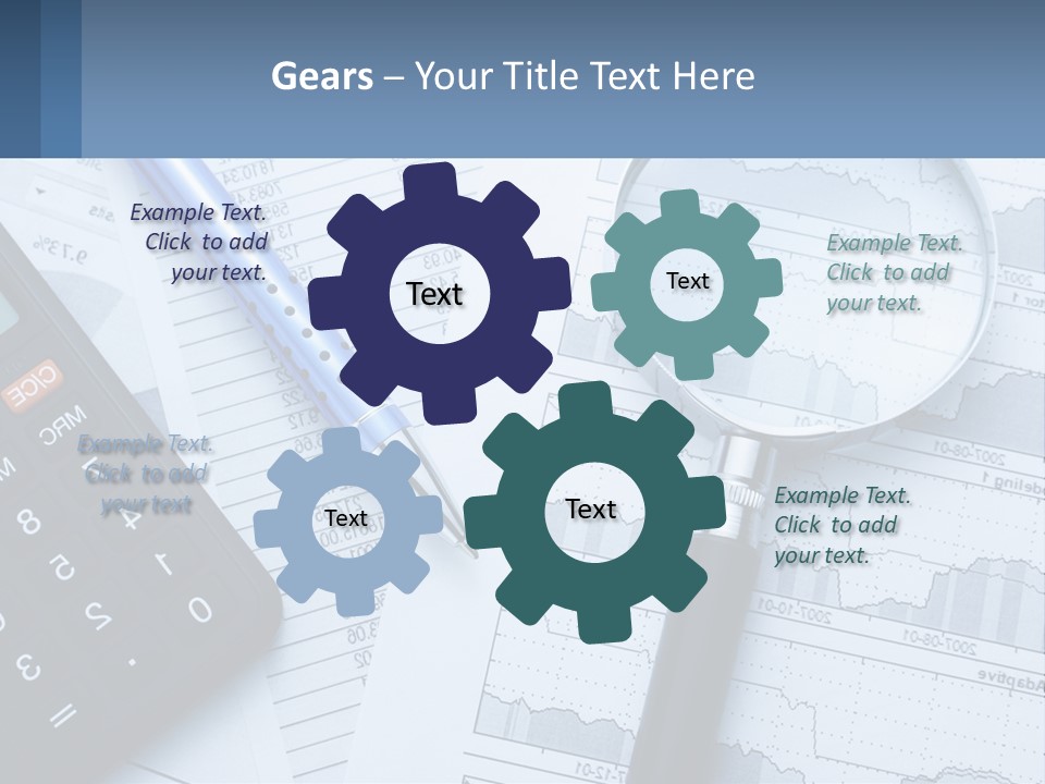 A Magnifying Glass Sitting On Top Of A Desk Next To A Calcula PowerPoint Template