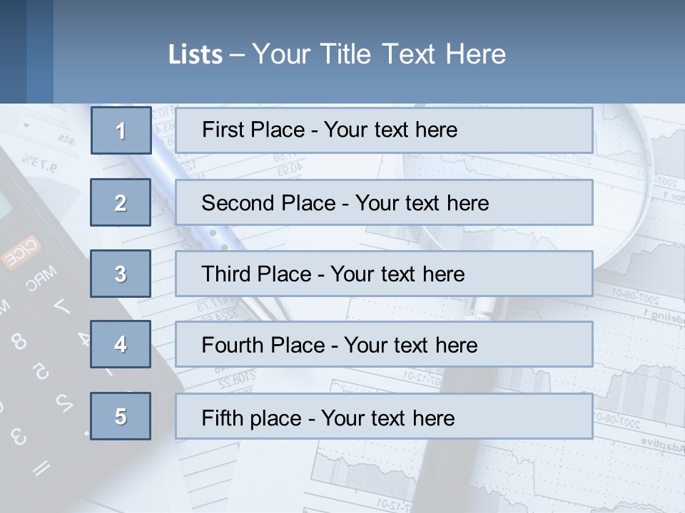 A Magnifying Glass Sitting On Top Of A Desk Next To A Calcula PowerPoint Template