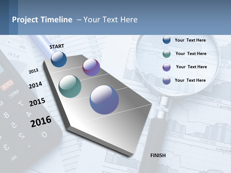 A Magnifying Glass Sitting On Top Of A Desk Next To A Calcula PowerPoint Template