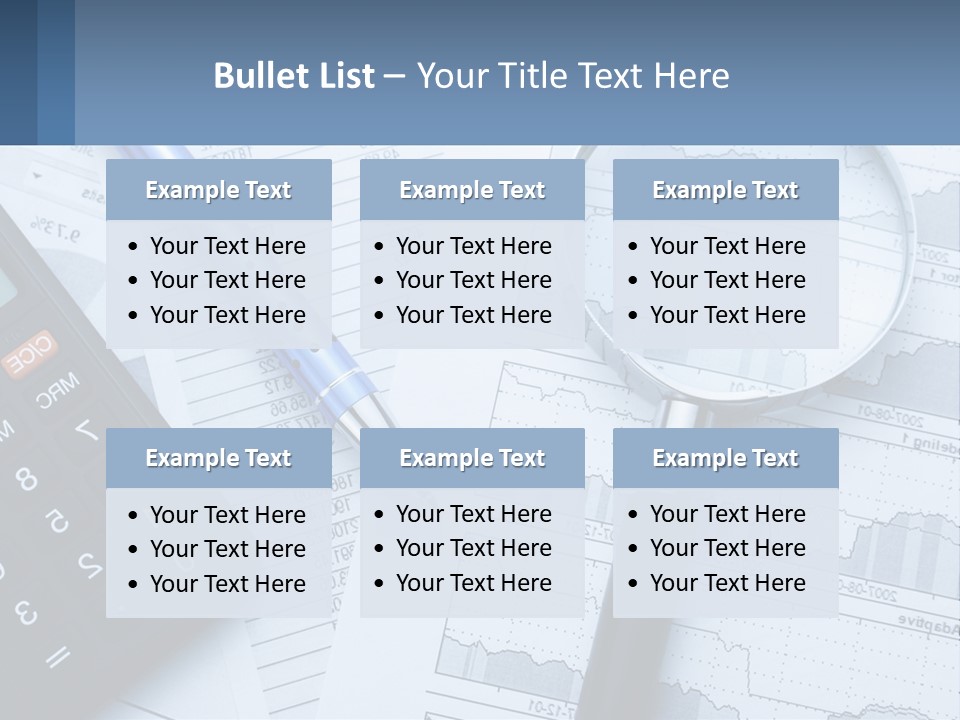 A Magnifying Glass Sitting On Top Of A Desk Next To A Calcula PowerPoint Template